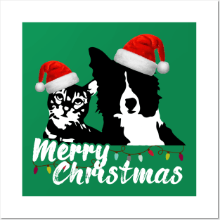 Merry Christmas Pet Lovers with Santa Claus Hat Posters and Art